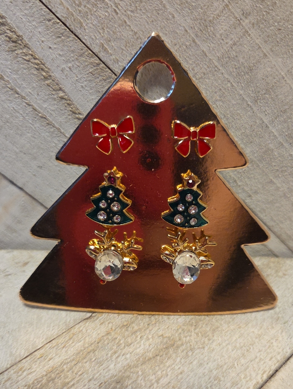 NWT 3 Pairs Medium Studd Faux Diamond Christmas Earrings